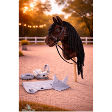Hobby Horse Steckenpferd +Trense Zügel + Halfter Set + Fliegenhaube + Decke und Pferdepass braun