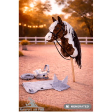 Hobby Horse Steckenpferd +Trense Zügel + Halfter Set + Fliegenhaube + Decke und Pferdepass braun/weiss Hobby Horse Steckenpferd +Trense Zügel + Halfter Set + Fliegenhaube + Decke und Pferdepass braun/weiss