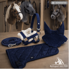 Set Satteldecke mit Halfter Set Fliegenohren  Zubehör Hobby Horse Navy