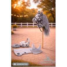 Hobby Horse Steckenpferd +Trense Zügel + Halfter Set + Fliegenhaube + Decke und Pferdepass grau Hobby Horse Steckenpferd +Trense Zügel + Halfter Set + Fliegenhaube + Decke und Pferdepass grau