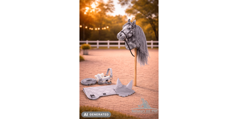 Hobby Horse Steckenpferd +Trense Zügel + Halfter Set + Fliegenhaube + Decke und Pferdepass grau Hobby Horse Steckenpferd +Trense Zügel + Halfter Set + Fliegenhaube + Decke und Pferdepass grau