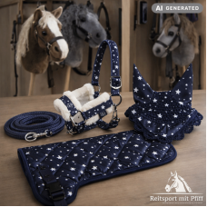 Set Satteldecke mit Halfter Set Fliegenohren  Zubehör Hobby Horse Navy/Sterne