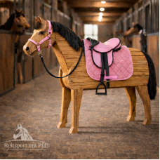 Set Holzpferde Sattel + Halfter mit Strick  bis 145 cm Bauchumfang rosa set