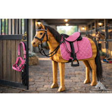 KLEINE Holzpferde Sattel + Glitzer Trensen Halfter Set  bis 145 cm Umfang rosa