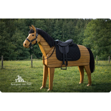 Set Holzpferde Sattel + Halfter mit Strick  bis 145 cm Bauchumfang Schwarz