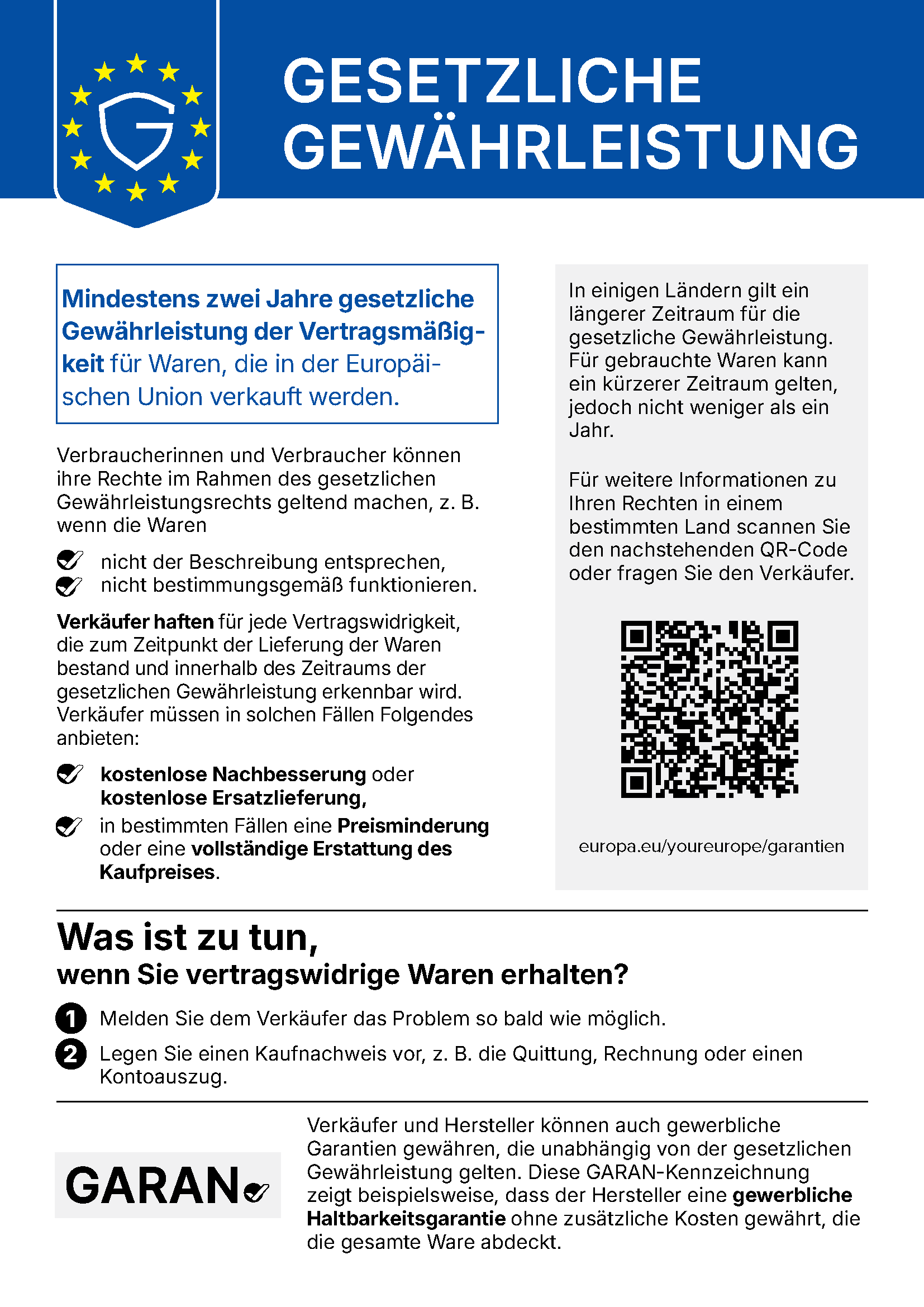 Gesetzliche Gew&auml;hrleistungsrechte &ndash; harmonisierte EU-Mitteilung